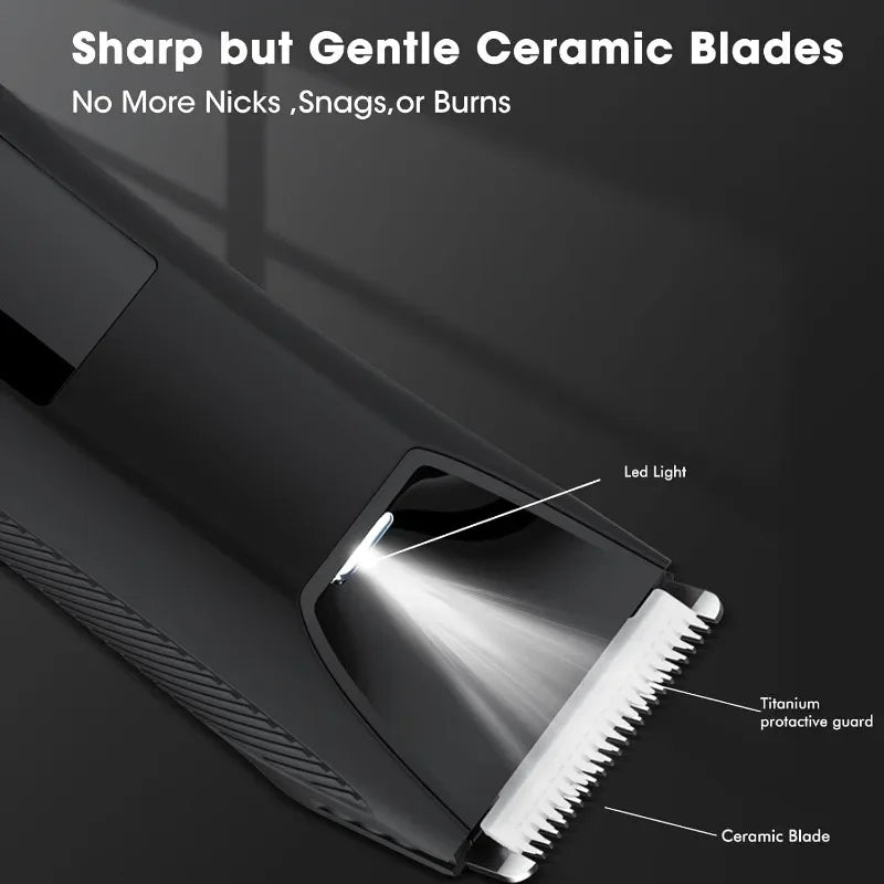 Body & Groin Hair Trimmer for Men Waterproof Dual-Head Ceramic Blade Trimmer & Foil Blades Wet & Dry Men’s Ball Shavers