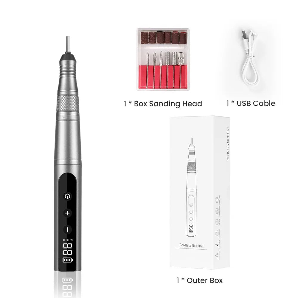 35000RPM Nail Drill Professional Rechargeable Cordless Electric File Portable LED Screen Kit
