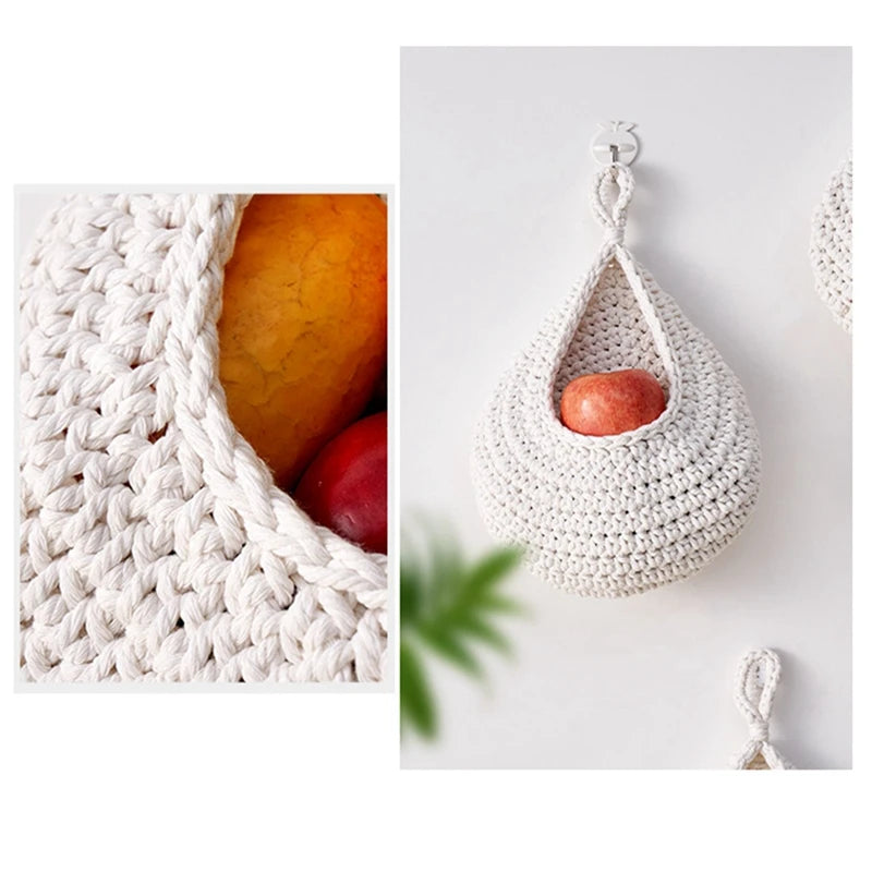 Wall Hanging Fruit Baskets For Kitchen 3 Pack Woven Produce Holder Vegetable Hanging Basket