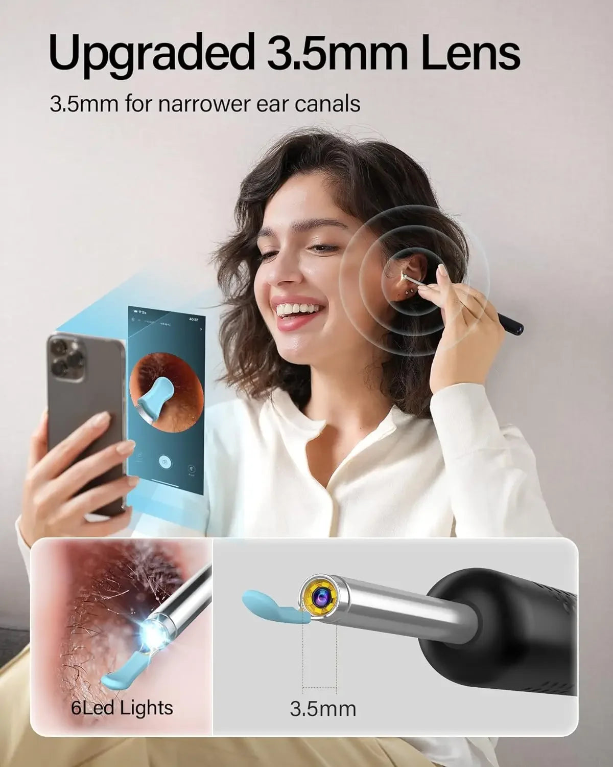 Ear Wax Removal Tool-Spade Ear Cleaner with Ear Camera1296P Ear-Scope Earwax Remover Picker with 6LED Light for Earwax Cleaning