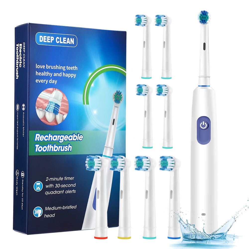 Electric Toothbrush Rechargeable 5 Modes Rotating Sonic Toothbrush Teeth Cleaner For Adults With 4/8 Soft Brush Heads