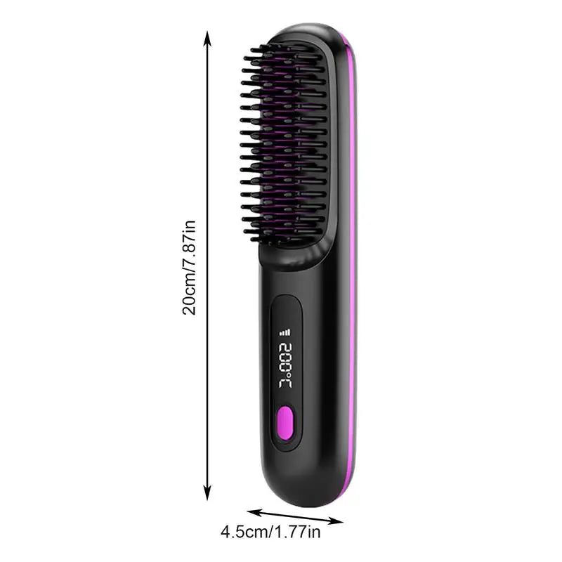 Cordless Hair Straightener Brush LCD Display Cordless Electric Hot Comb With 3 Heating Settings USB Charging 30s Heat-up