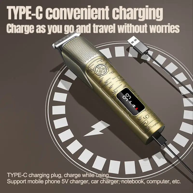 Metal Vintage Rechargeable T9 Professional Hair Trimmer LCD 6 in 1 Grooming Set Electric Razor Body Nose