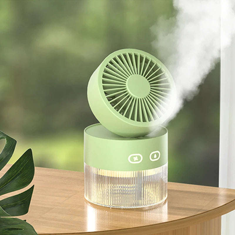 Spray Cooling Fan USB Mini Fan Desktop Turbine Foldable Cold Air Humidification Spray Fan Multifunctional Night Light