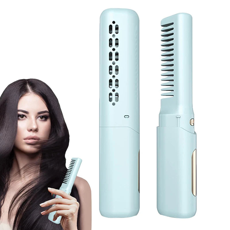 Hair Straightening Brush Rechargable Hot Heating Comb Hair Straight Styler Corrugation Wireless Curling Iron Hair Curler Comb