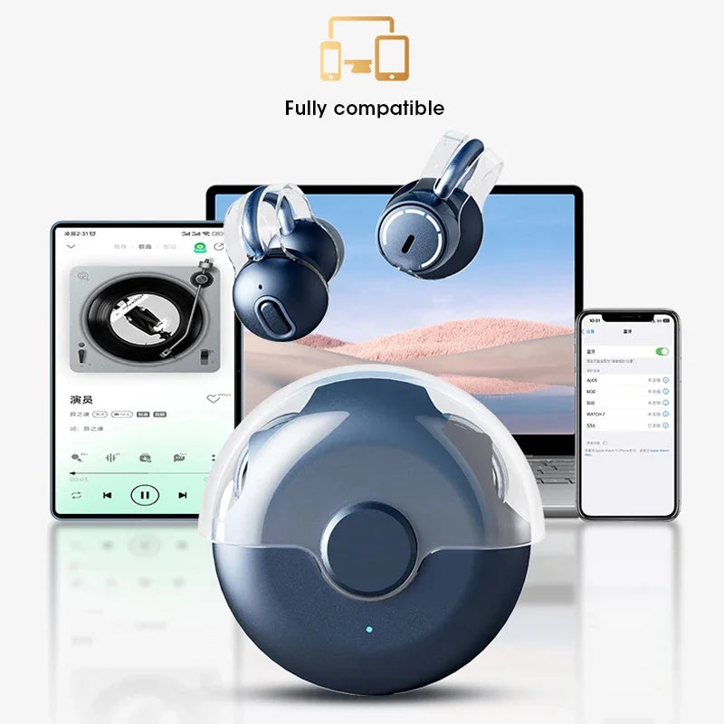 Wireless Bluetooth5.3 Earphones Earclip TWS Bone Conduction Headphones 360°ACS Sound Sport Earbuds Headset With Mic