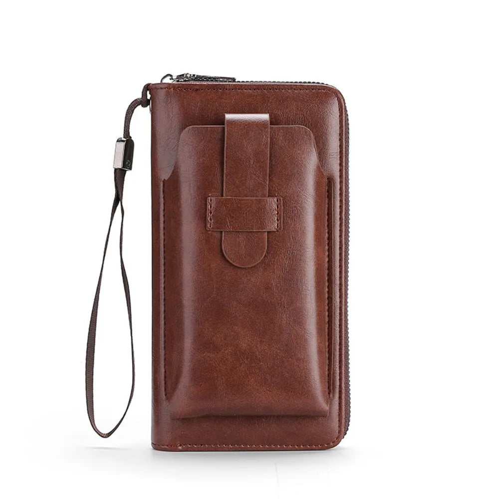 Cowhide Long Wallets Fashion Large Capacity Soft Leather Coin Purse Multifunction Zipper Phone Clutch Bag Male Men