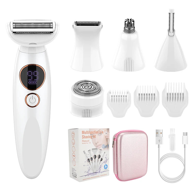 5 in 1 Women's Lady Shaver Electric Razor Electric Face Shavers Eyebrow Trimmer Painless Bikini Trimmer Hair Removal