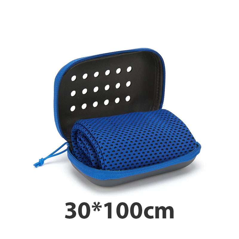 Quick Drying Cooling Towel Soft Breathable Chilly Sweat Absorption Cold Towel with Storage Box Sports Running Yoga Gym Club