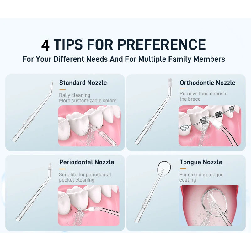Oral Irrigator Dental Water Flosser 4 Mode Portable Dental Water Jet Floss Rechargeable 300ML 4 Tip IPX7 Teeth Cleaner Whitening