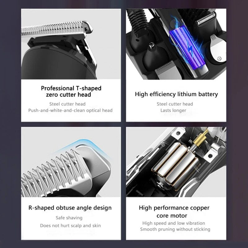6 in 1  Professional Hair Clipper Facia Body Nose Trimmer Washable IPX7 Electric Hair Cutting Beard Haircutter Machine