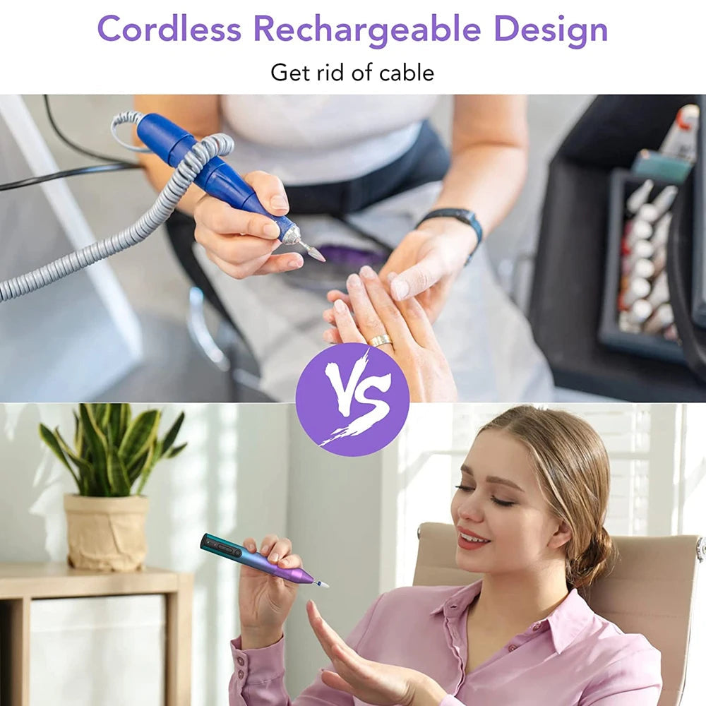Cordless Electric Nail Drill Machine for Acrylic Nails Gel Polish Remove Manicure Pedicure Nail File Tools Salon Nail Equipment