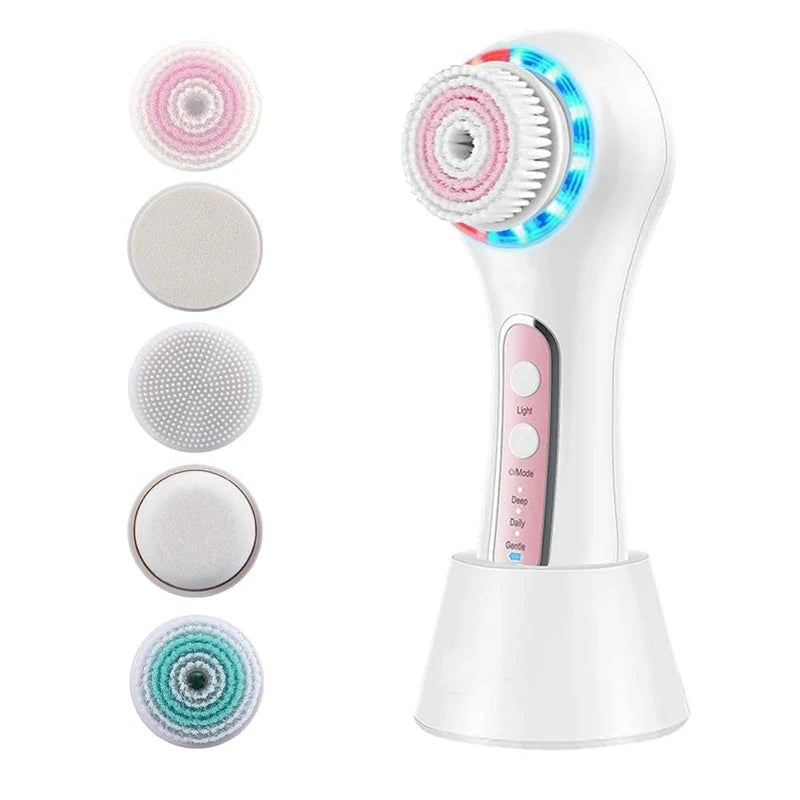 Electric Facial Cleansing Brush LED Face Cleanser Brush IPX7 Waterproof Face Scrubber Deep Cleaning Exfoliation Face Spin Brush