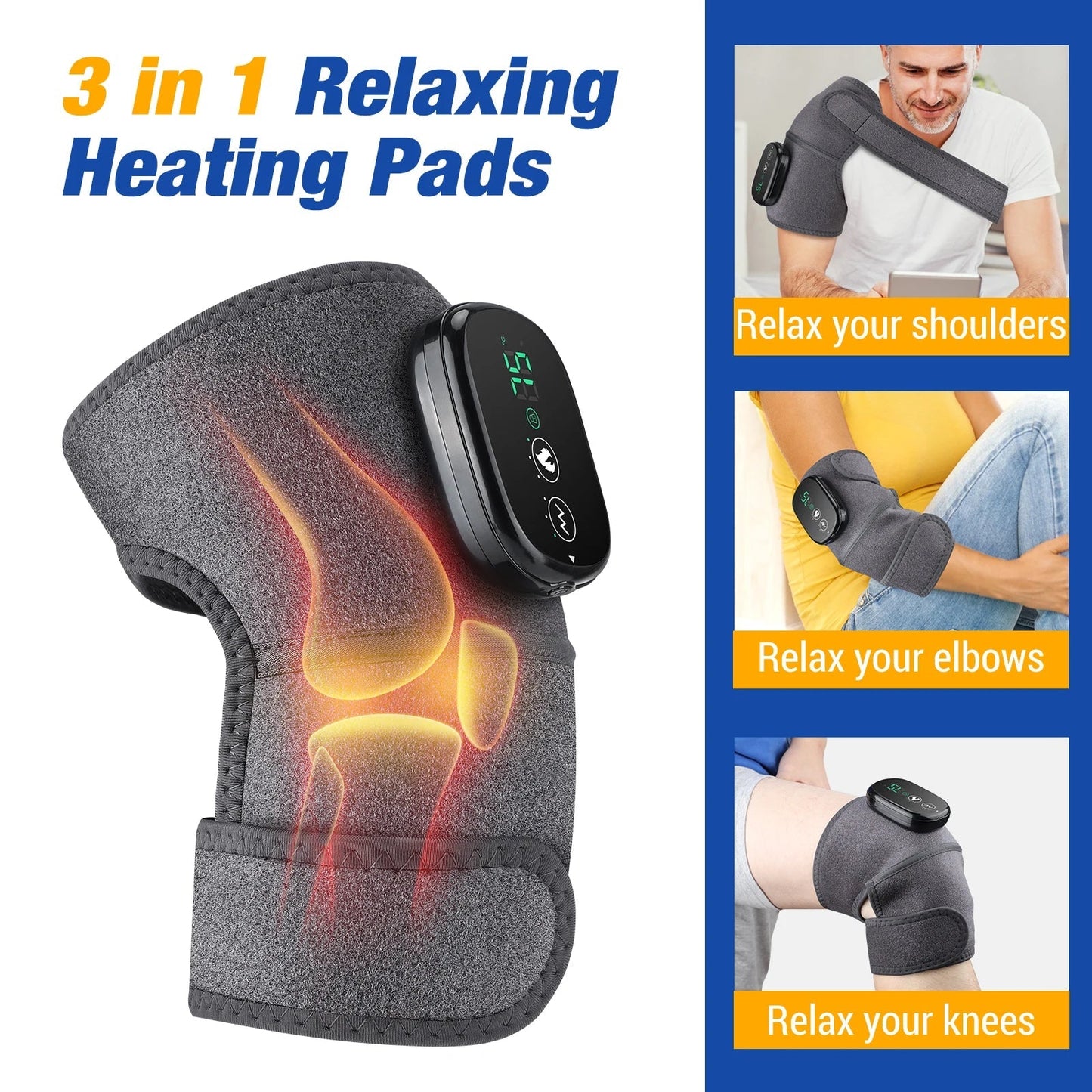 Electric Heating Knee Shoulder Massager Pad Brace LED Vibrators Orthopedics Belt 65℃ Arthritis Pain Relief Physiotherapy Charge