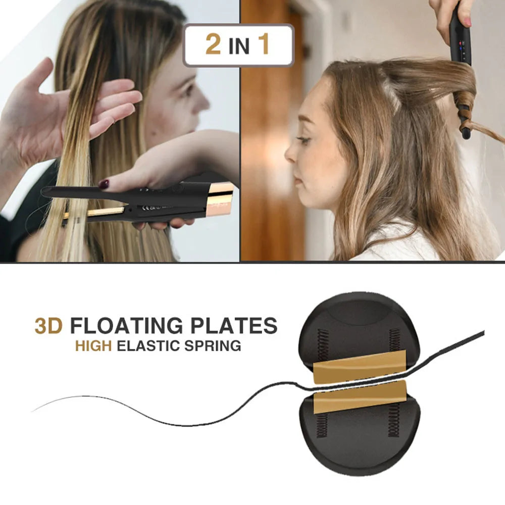 5000mAh Cordless Flat Iron Floating Plate USB Mini 2 IN 1 Hair Straightener with Charging Portable Wireless Curler Styling Tools