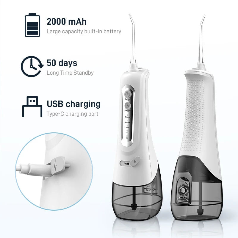 Oral Irrigator Dental Water Flosser 4 Mode Portable Dental Water Jet Floss Rechargeable 300ML 4 Tip IPX7 Teeth Cleaner Whitening