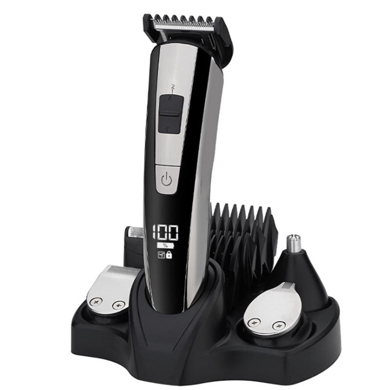 5 In 1 Rechargeable Electric Hair Clippers For Men Beard Nose Ear Trimmer Digital Display Haircut Machine Barber Shaver Cutting