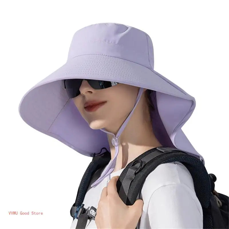 Hat With Neck Flap Hiking With Ponytail Hole Fishing Bucket Available in 7 Colors Sun Protection Dirt Resistant