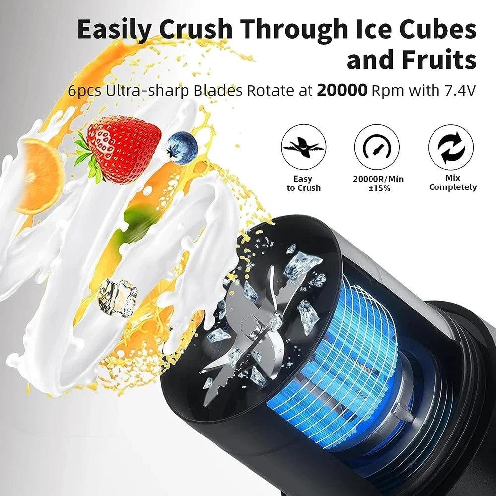 Portable Fruit Juicer 6 Sharp Blades Rechargeable Personal Multifunctional Handheld Mini Blender Cup for Shakes and Smooth