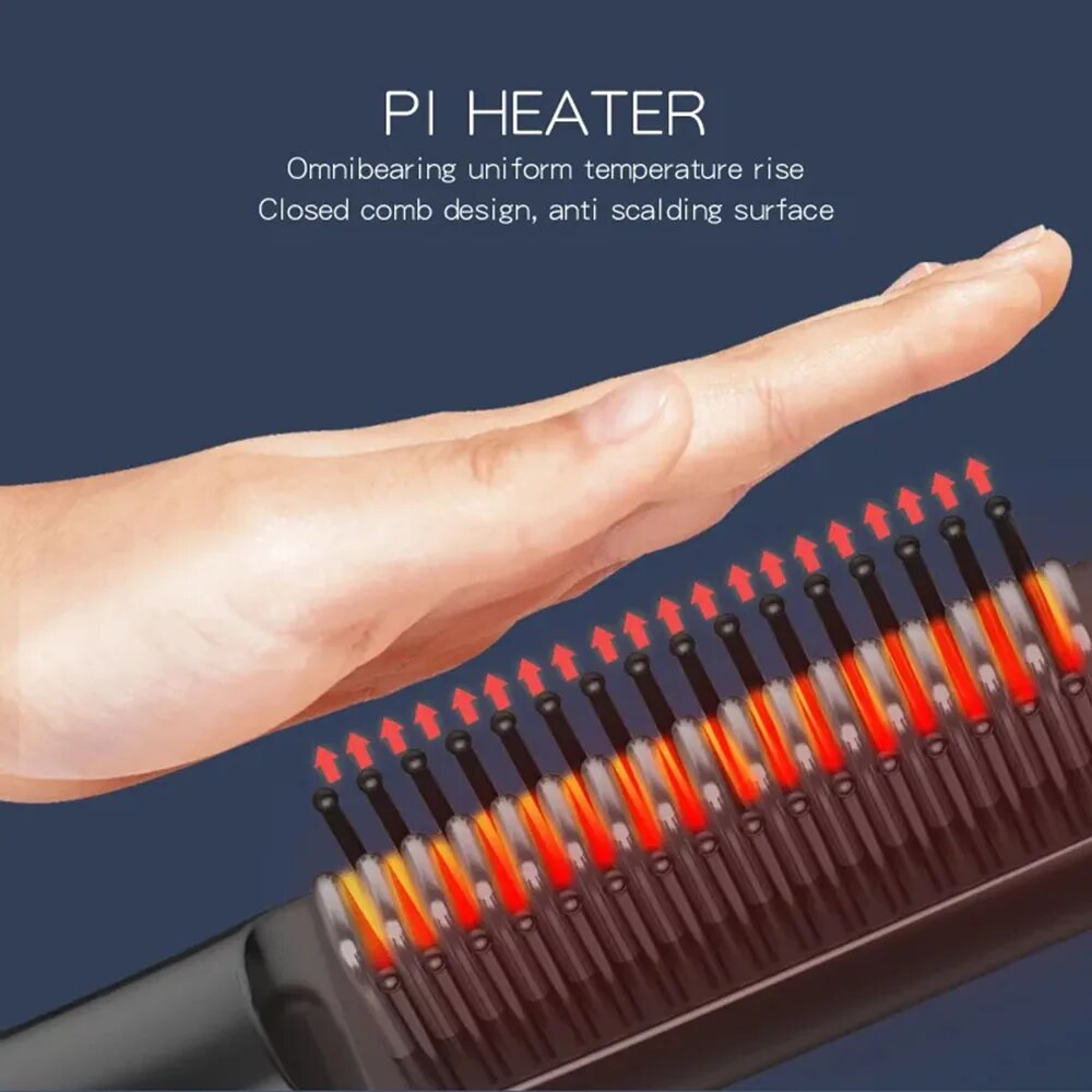 Cordless Hair Straightener Beard Comb for Women and Men 25W 2600mAh Automatic Brush Mini Magic Portable Wireless USB Charging