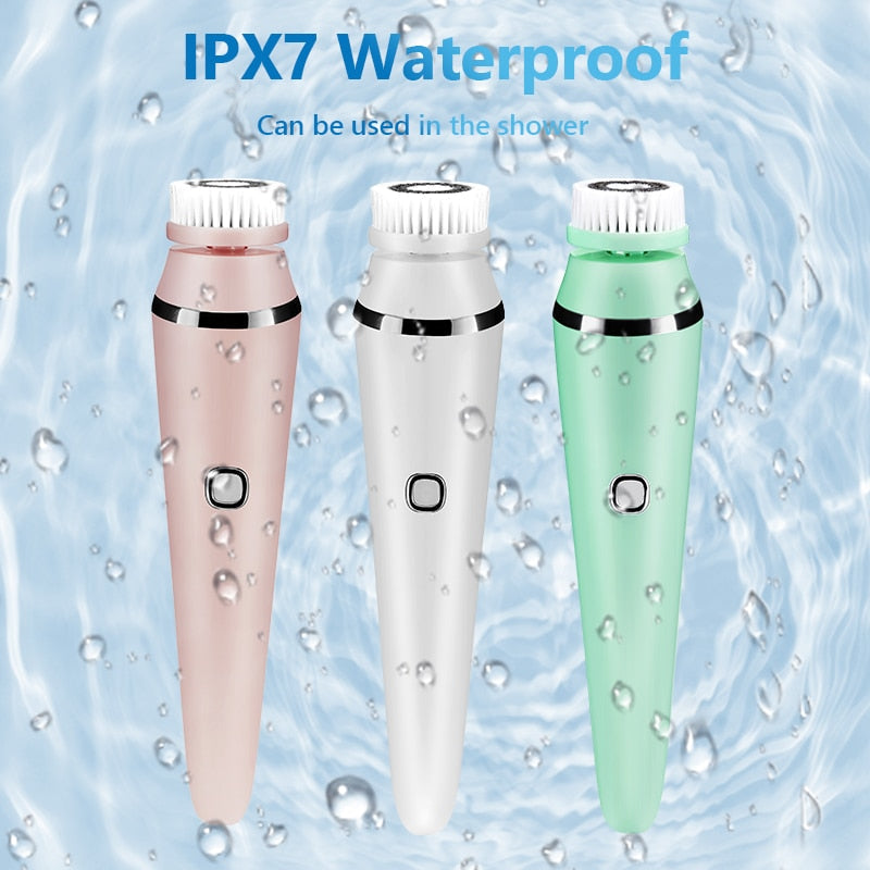 Electric 4 in1 Face Cleansing Brush Sonic Blackhead Exfoliating Face Cleaner Skin Tightening Massager Home Skin Care