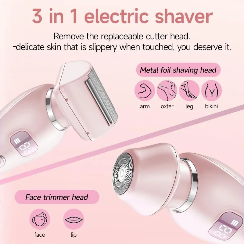 2-IN-1 Electric Shaver Razors for Women Legs Underarm Face Pubic Hairs,Wet Dry Use Rechargeable Bikini Trimmer Hair Removal
