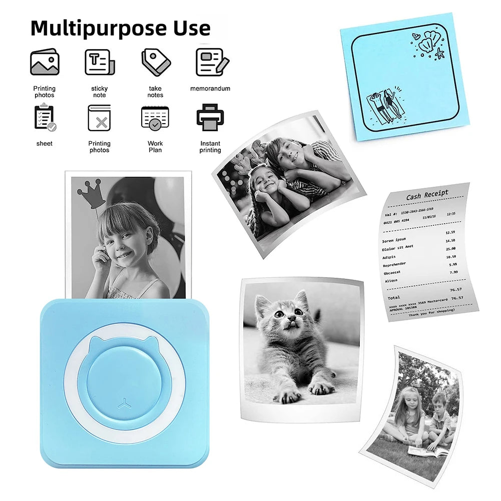 Mini Printer Portable Thermal Stickers Paper Inkless Bluetooth Wireless Thermal Printer Note 200DPI Photo Printing for Office
