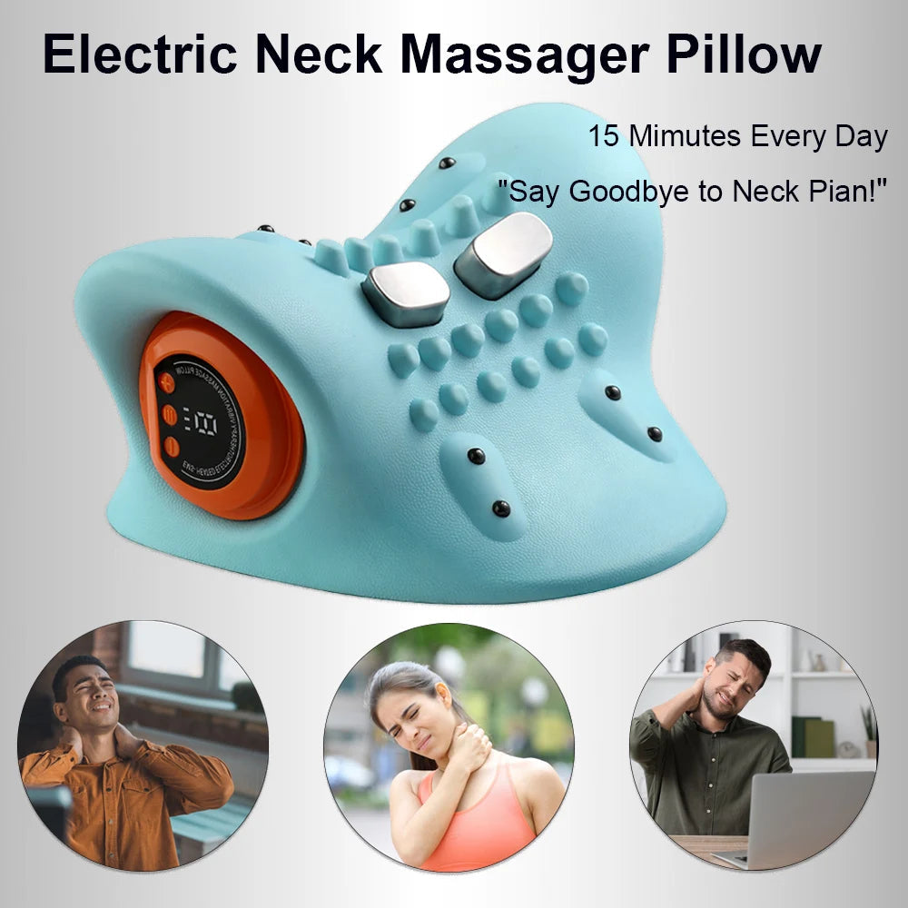 Electric Neck Massager Cervical Pillow EMS Traction Pulse Heating Vibration Massage Spine Support Muscle Relaxation Relieve Pain