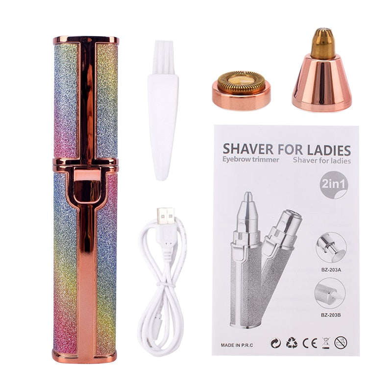 2 in 1 Electric Eyebrow Trimmer Makeup Painless Eye Brow Epilator Mini Shaver Razors Portable Facial Hair Remover Women depilator