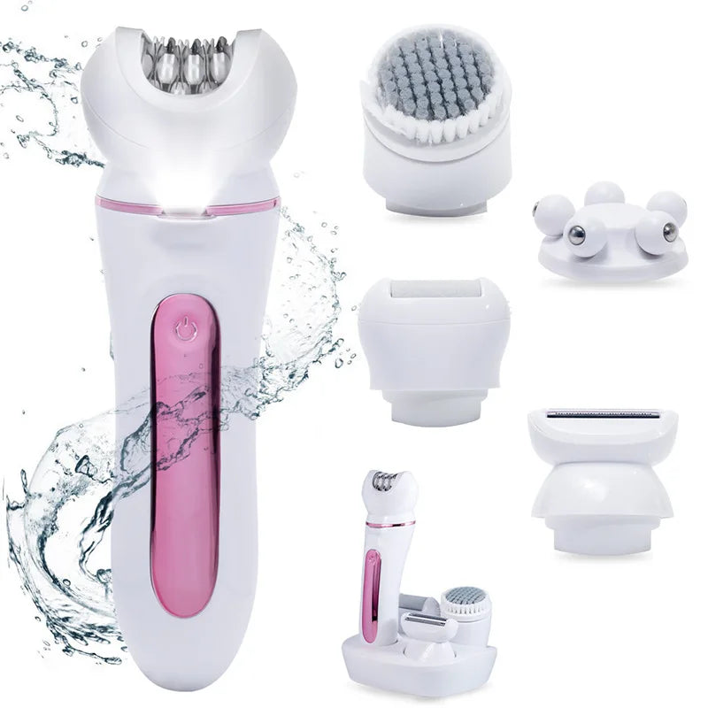 5 in 1 Hair Removal Epilator Electric Shaver for Women Rechargeable Body Massager Razor Bikini Beard Trimmer Foot Grinder