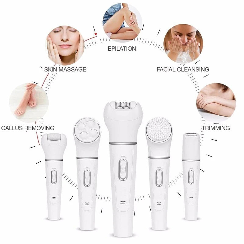 5-In-1 Female Hair Remover Electric Shaver For Women'S Stratum Corneum Remover Facial Scrub Massager