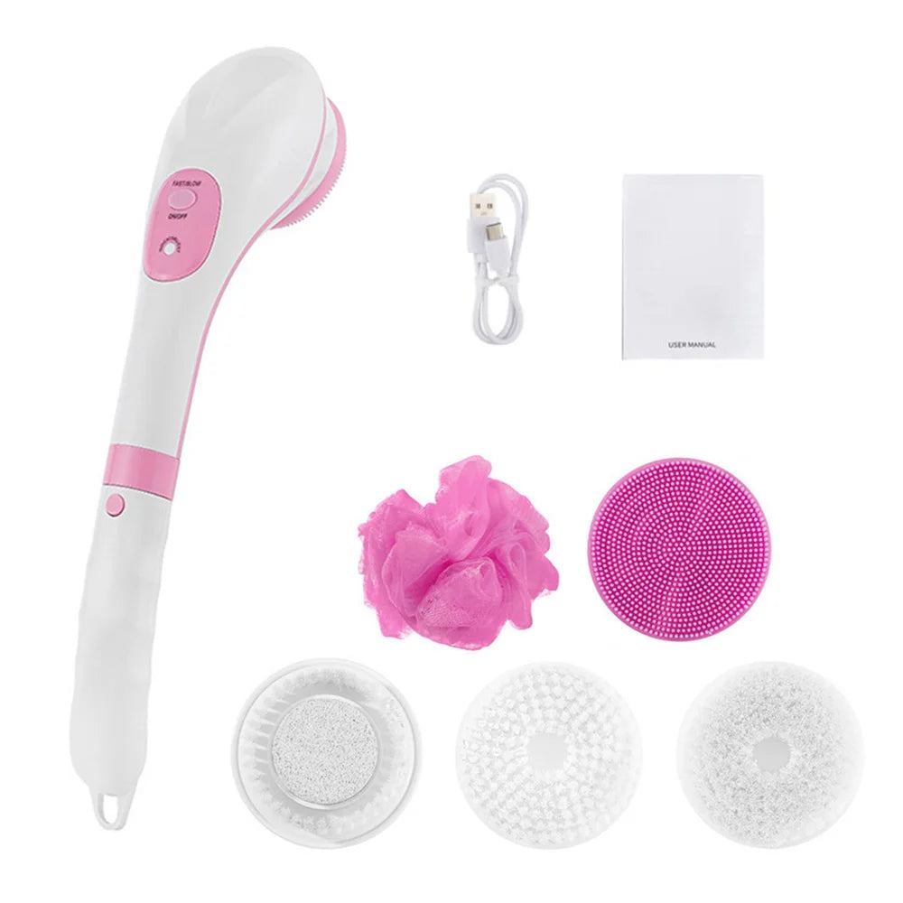 Electric Bath Shower Brush Handheld Massage Body Brush Back Clean Long Handle Spa Exfoliation Clean Scrub Bath Brushes