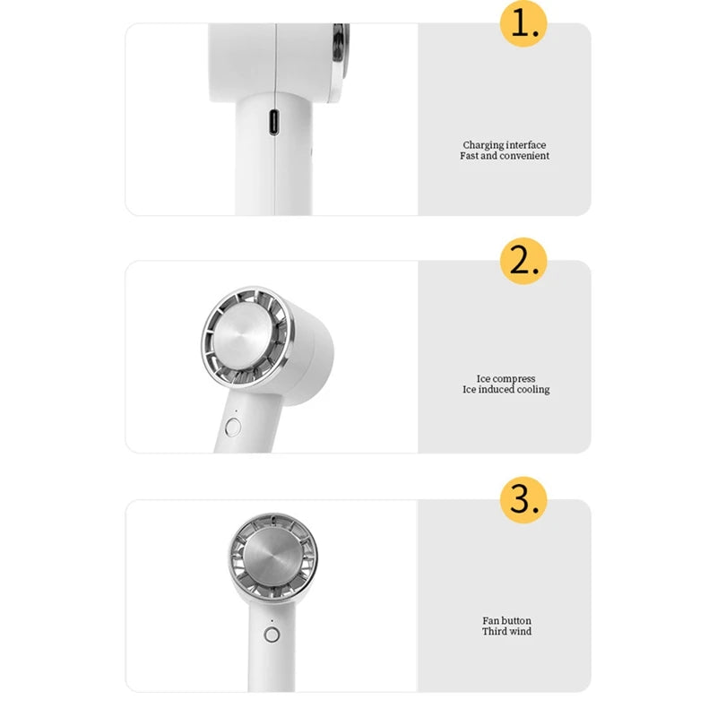 Handheld Ice-Coated Semiconductor Cooling Fan Fan Camping Fan Easy Carrying White