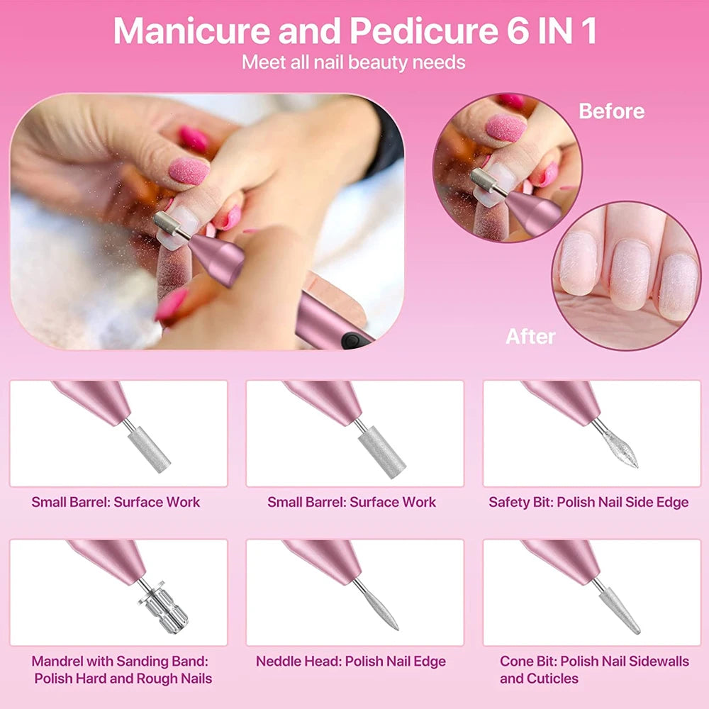 Cordless Electric Nail Drill Machine for Acrylic Nails Gel Polish Remove Manicure Pedicure Nail File Tools Salon Nail Equipment