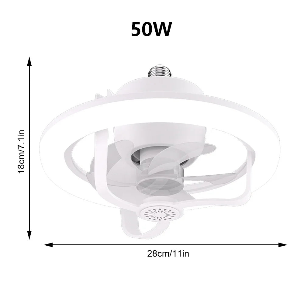 50W Ceiling Fan Light Round LED Pendant Light 360°rotating Fan Blade Smart Remote Control For Living Room Bedroom Ceiling Light
