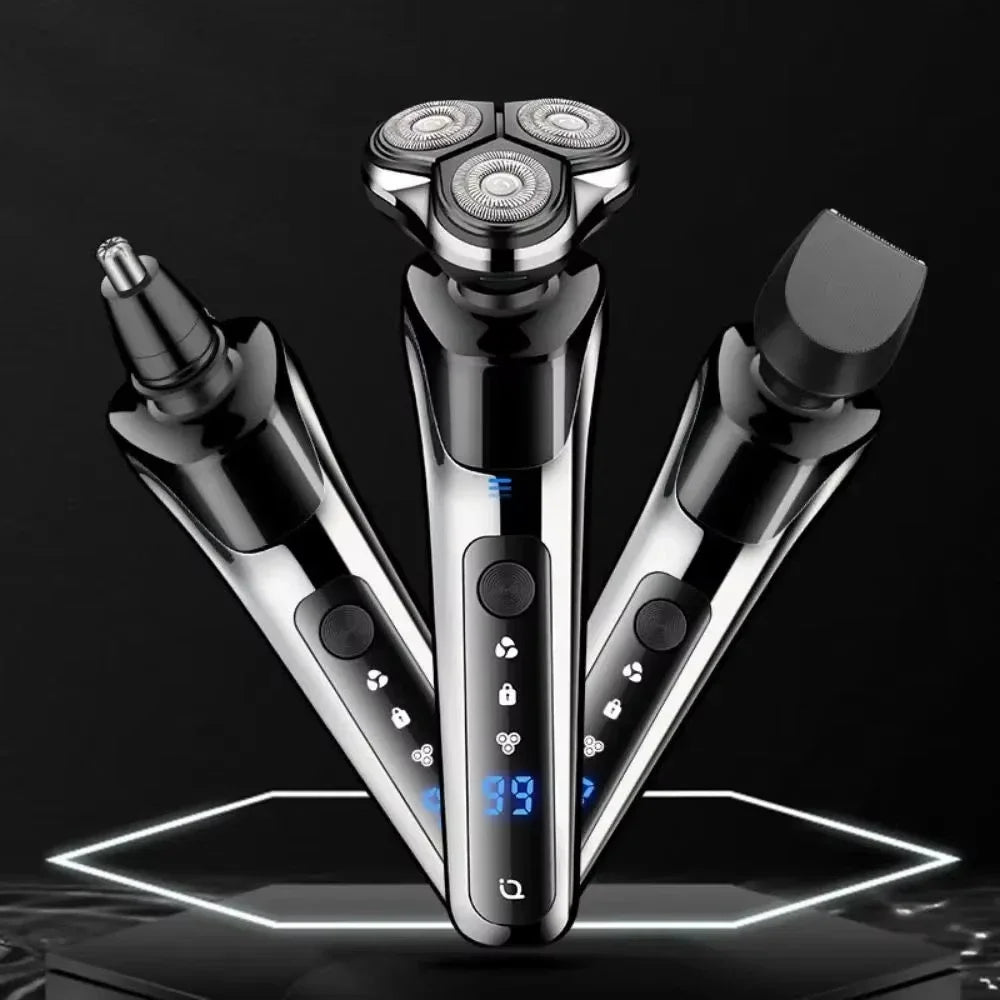 3in1 Electric Shaver Digital Display Rechargeable High Power Portable Trimmer Waterproof Shaver Rotary Razor Travel Gift