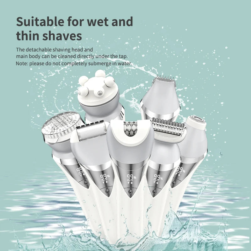 Razor for Women 7 in 1 Painless Wet & Dry Women Shaver for Arm Underarm Bikini Legs Replaceable Heads USB Charging