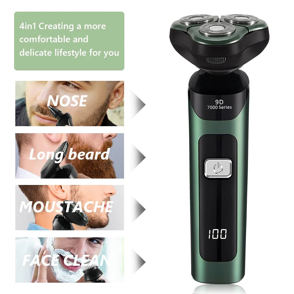 3D 4 in 1 Electric Shaver For Men Multi-Function Electric Shaver Razor USB Car Rechargeable Whole Body Washable Shavers