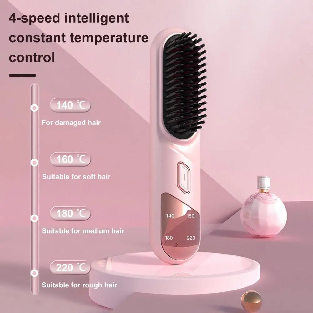 Hair Straightener Brush 4 Temperatures Fast Heating USB Rechargeable Negative Ions Brush Electric Fluffy Curly Hair Styling Comb