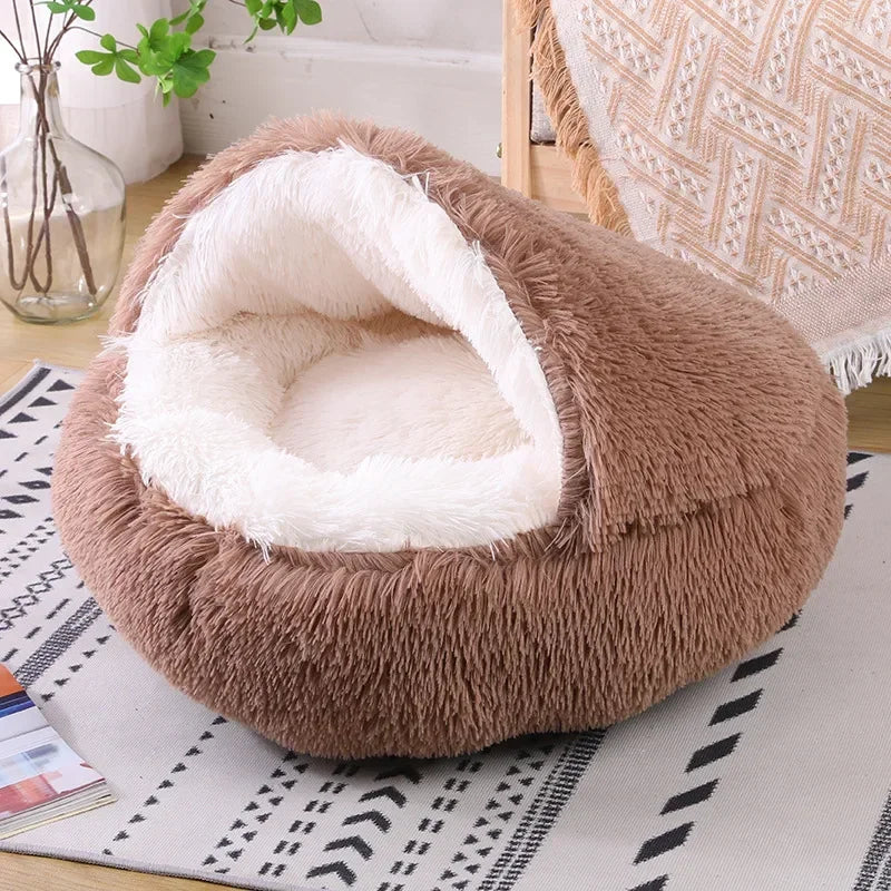 Plush Round Cat Bed Pet Mattress Warm Soft and Comfortable Basket Cat and Dog 2-in-1 Small Dog Sleeping Bag Nest