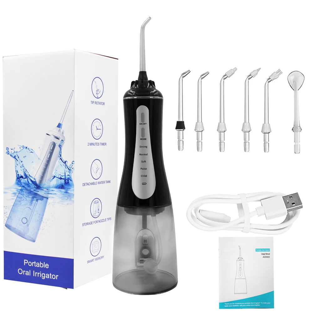 Portable Oral Irrigator 5 Modes Rechargeable Dental Water Jet 6 Nozzles Waterproof 350ML Tank Water Flosser For Teeth Whitening