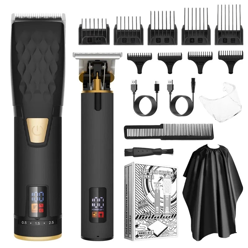 Cordless Professional Trimmer All Metal Body Low Noise Electric Clipper 2 in 1 Trimmer Hair Cutting Machine Rechargeable Men