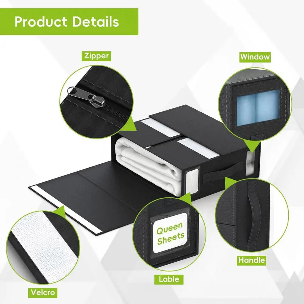 Portable Handle Bed Sheet Box Bed Sheet Storage Box Capacity Bed Sheet Storage Box with Window Dust Proof Foldable for Clothes