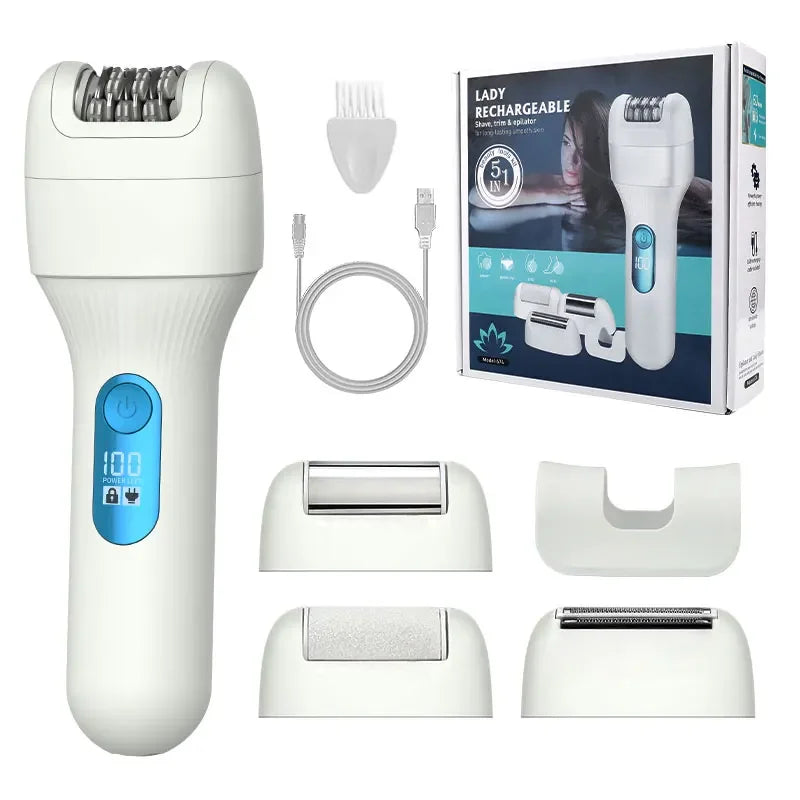 5 in 1 Electric Razors for Women Pubic Hair Epilator and Electric Callus Remover Set Wet/Dry Body Shaver Hair Removal for Legs