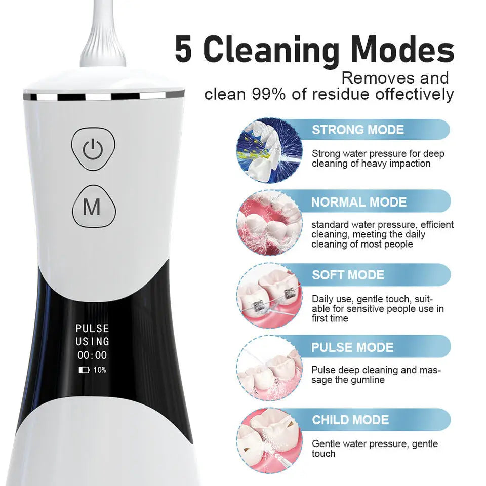Portable Oral Irrigator Water Flosser Smart Display Rechargeable 5Mode Dental Water Jet Floss Tooth Pick 350ML Teeth Cleaner IPX7
