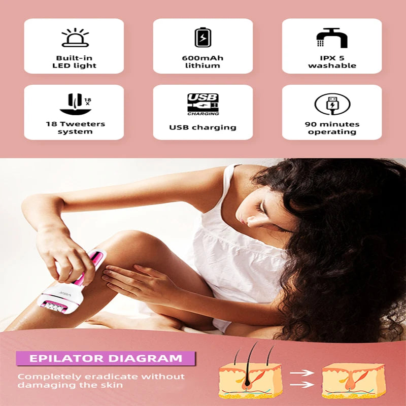 3 in1 Epilator Women Electric Shaver For Face & Body Rechargeable Lady Trimmer Hair Removal Bikini Underarms Legs