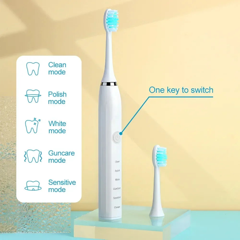 6th Gear Sonic Electric Toothbrush for Men and Women Adult Household USB Rechargeable IPX7 Waterproof Tooth Whitening Oral Care