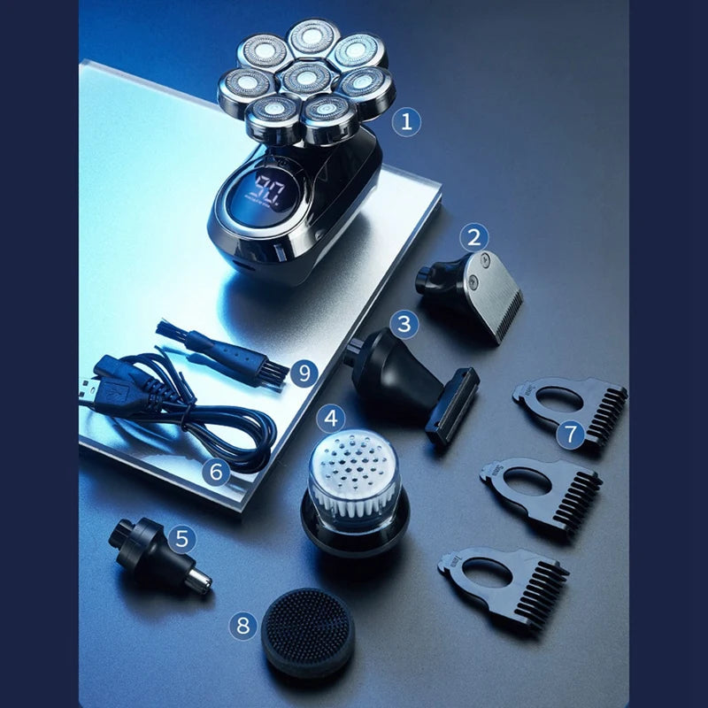 8 Blades Multi Electric Shaver 6 In 1 Nose Ear Hair Trimmer Beard Electric Shaver Multi Electric Shaver For Bald Men LED Display
