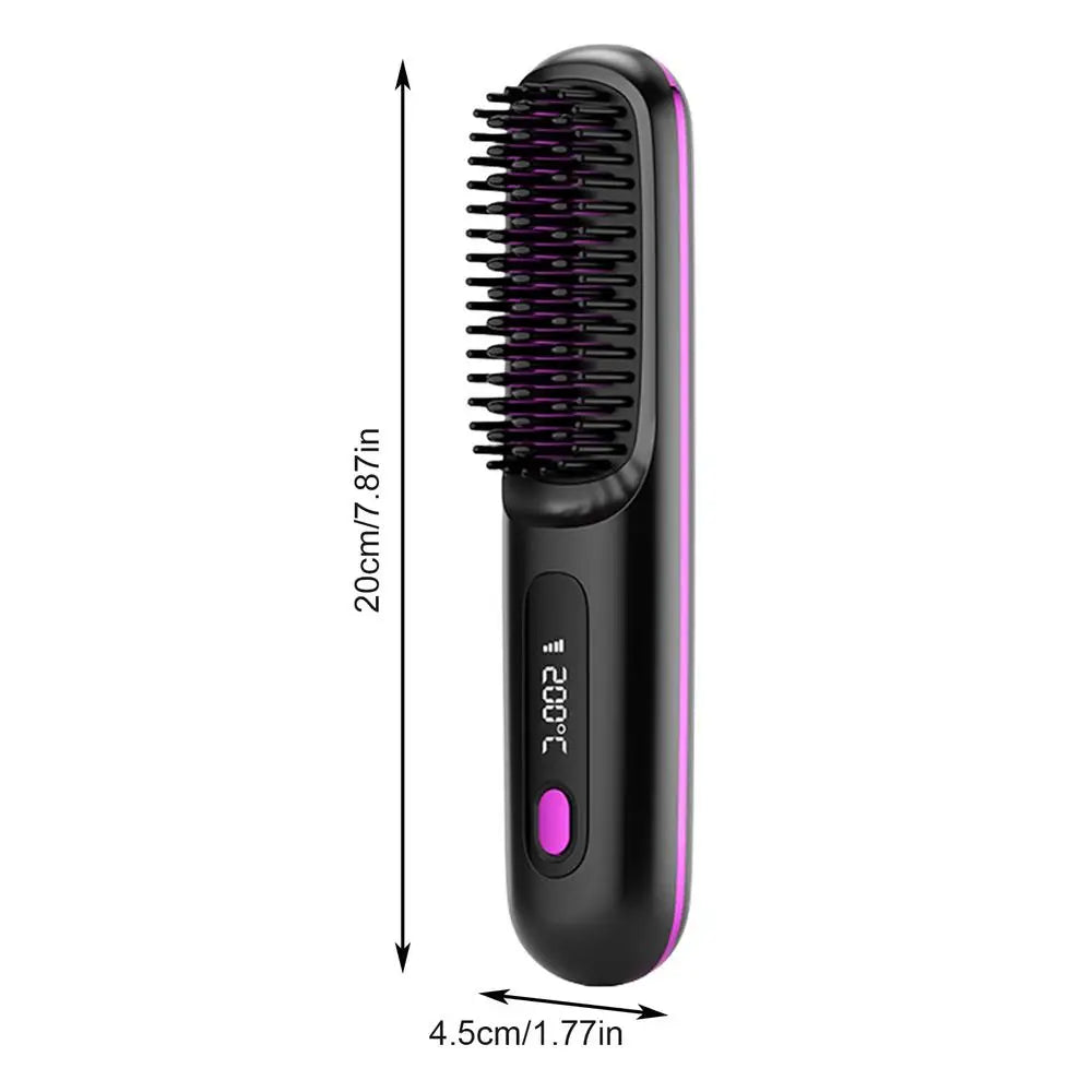 Hair Straightener Brush Electric Hot Comb With 3 Heating Settings USB Charging 30s Heat-up Negative Ion Hair Styling Accessories