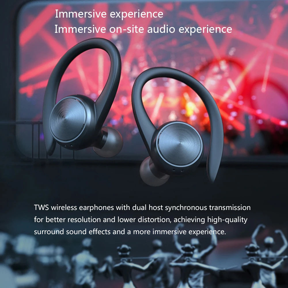 TWS Bluetooth 5.0 Headphones Wireless Stereo Earphones Sports Wireless Earbuds Ear Hook Waterproof Headset with Mic